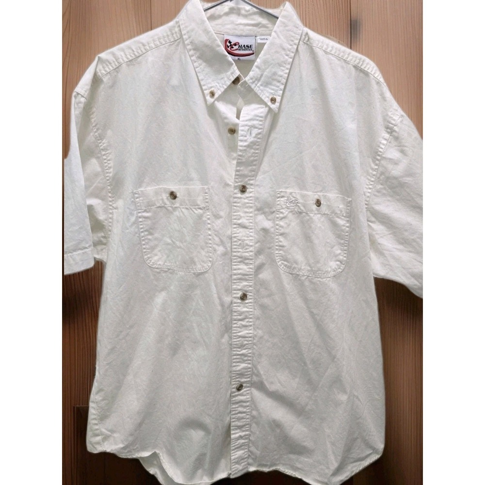 Chase Authentics Shirt Mens XL Cream Short Sleeve Button Down Cotton NASCAR